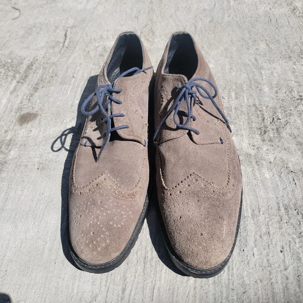 BEN SHERMAN Men's‎ Sz 13 Wingtip Brogue Oxford Loafers Grey Suede Leather Italy